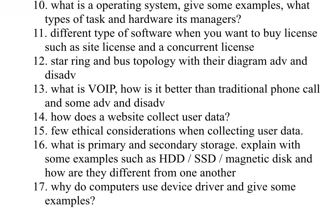 10. what is a operating system, give some