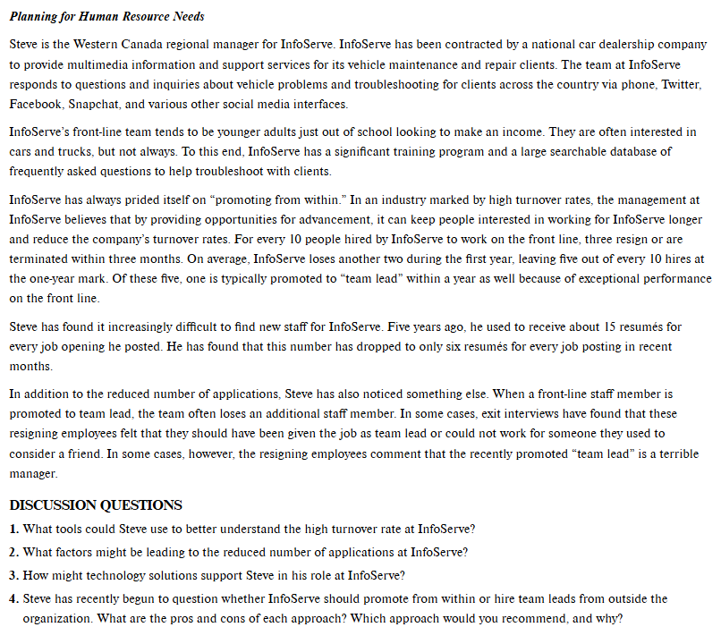 help Planning for Human Resource Needs Steve is