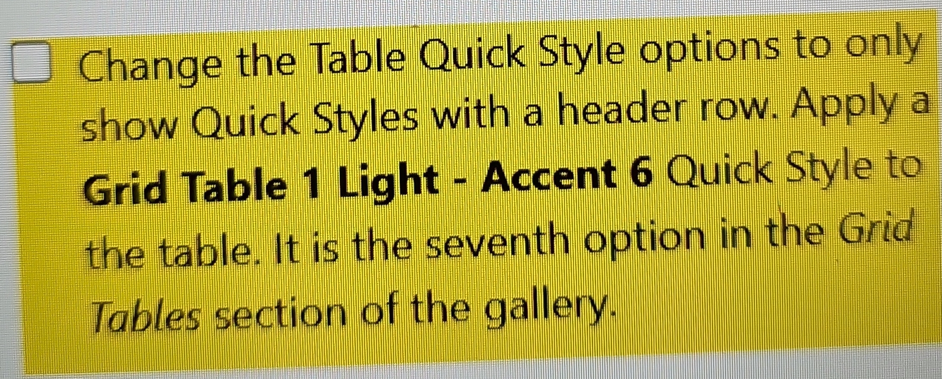Change the Table Quick Style options to only show