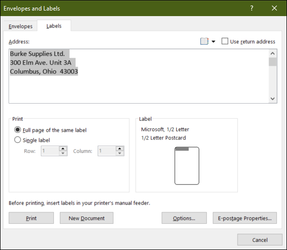 With the options selected, which button on the