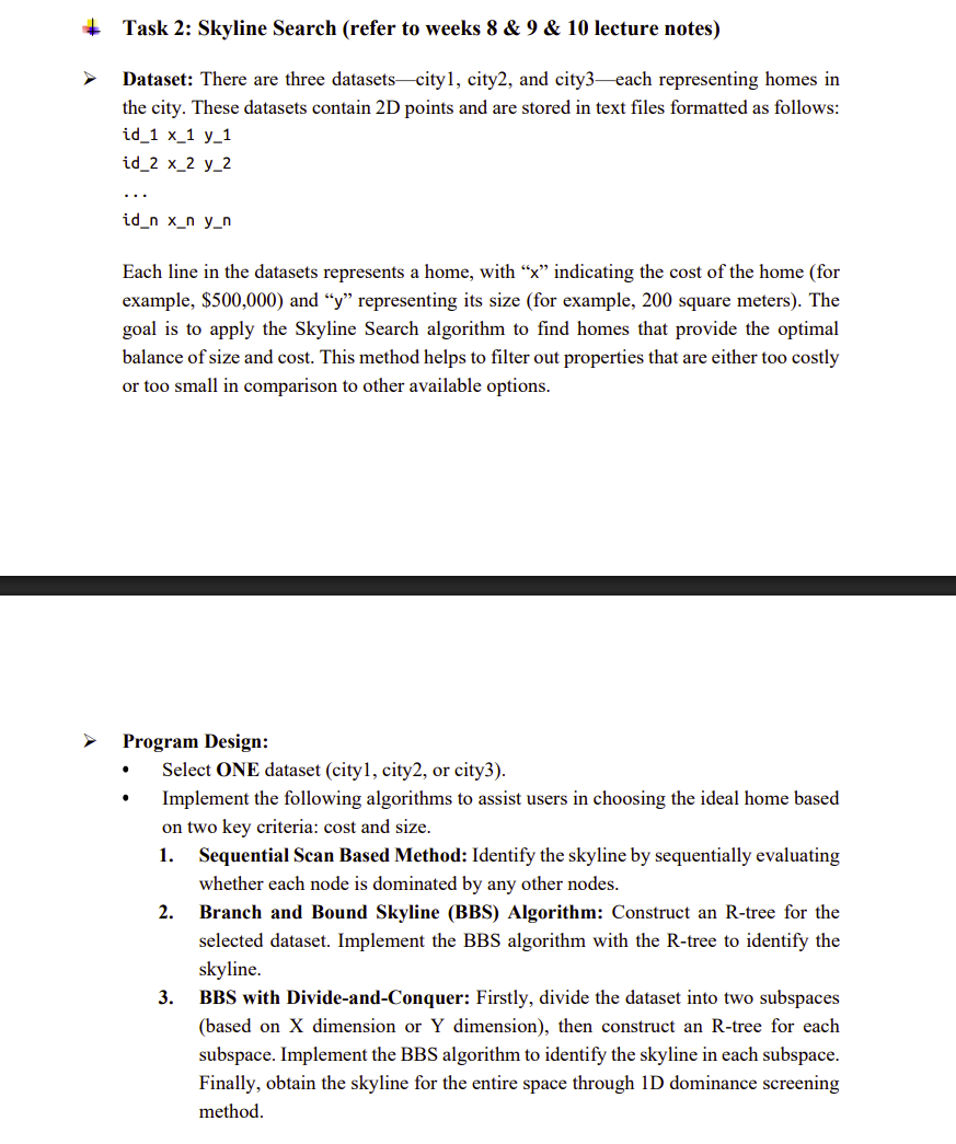 % Task 2: Skyline Search (refer to weeks 8 & 9 &