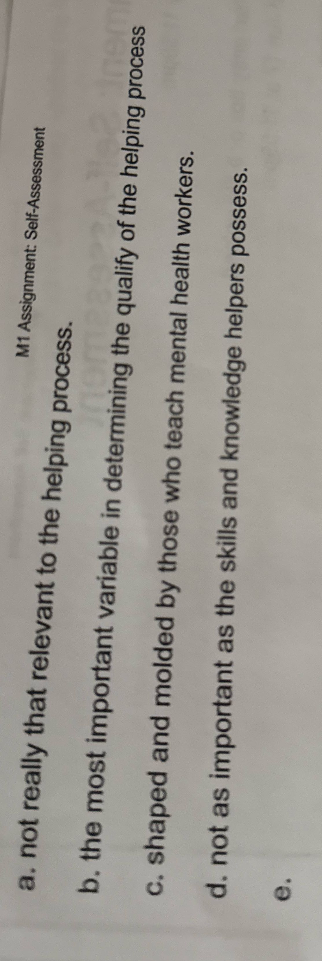 M1 Assignment: Self-Assessment a. not really that