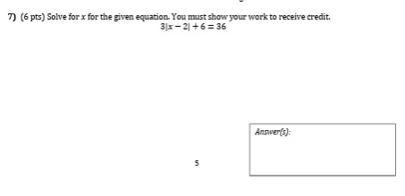 answer 7) (6 pts) Solve for x for the given