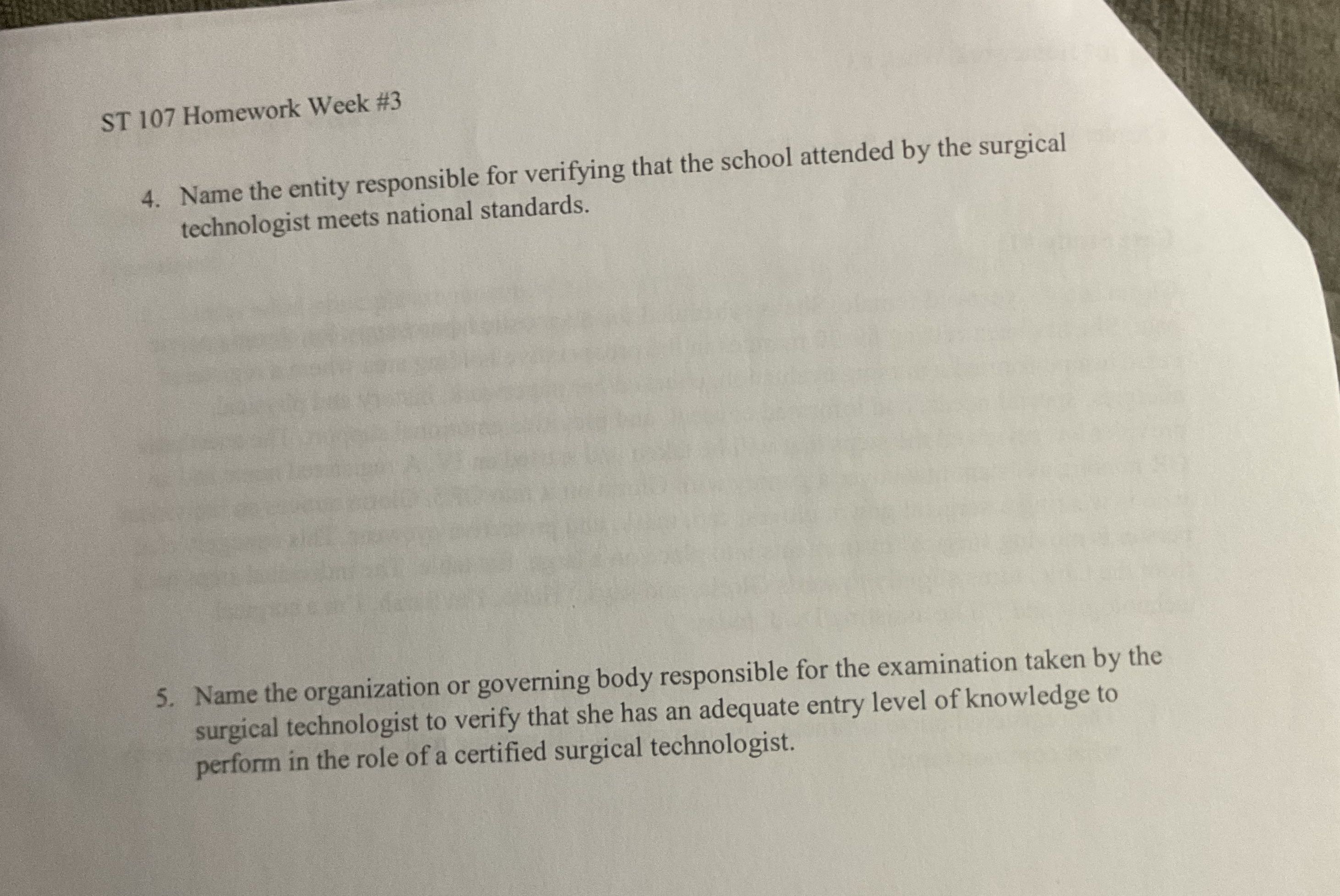 ST 107 Homework Week #3 4. Name the entity