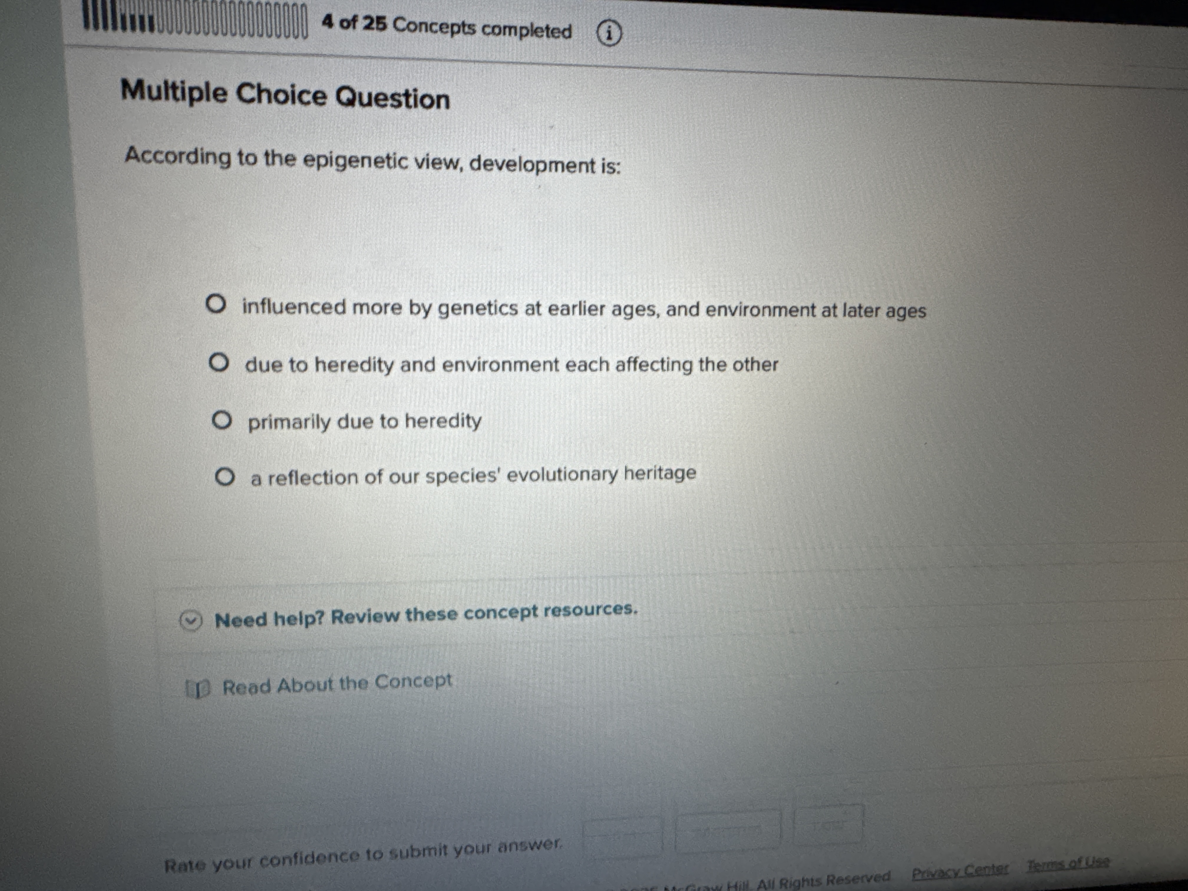 What's the correct answer? 4 of 25 Concepts