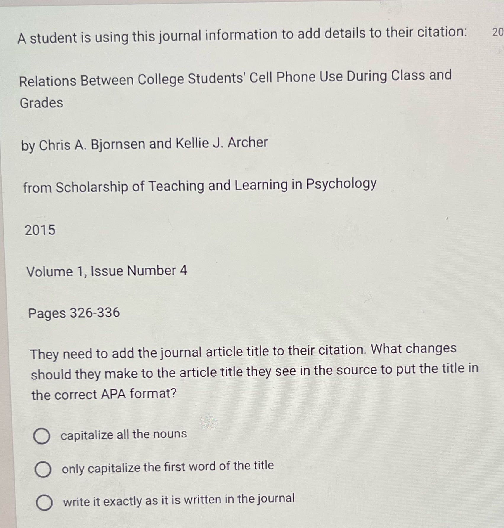 A student is using this journal information to