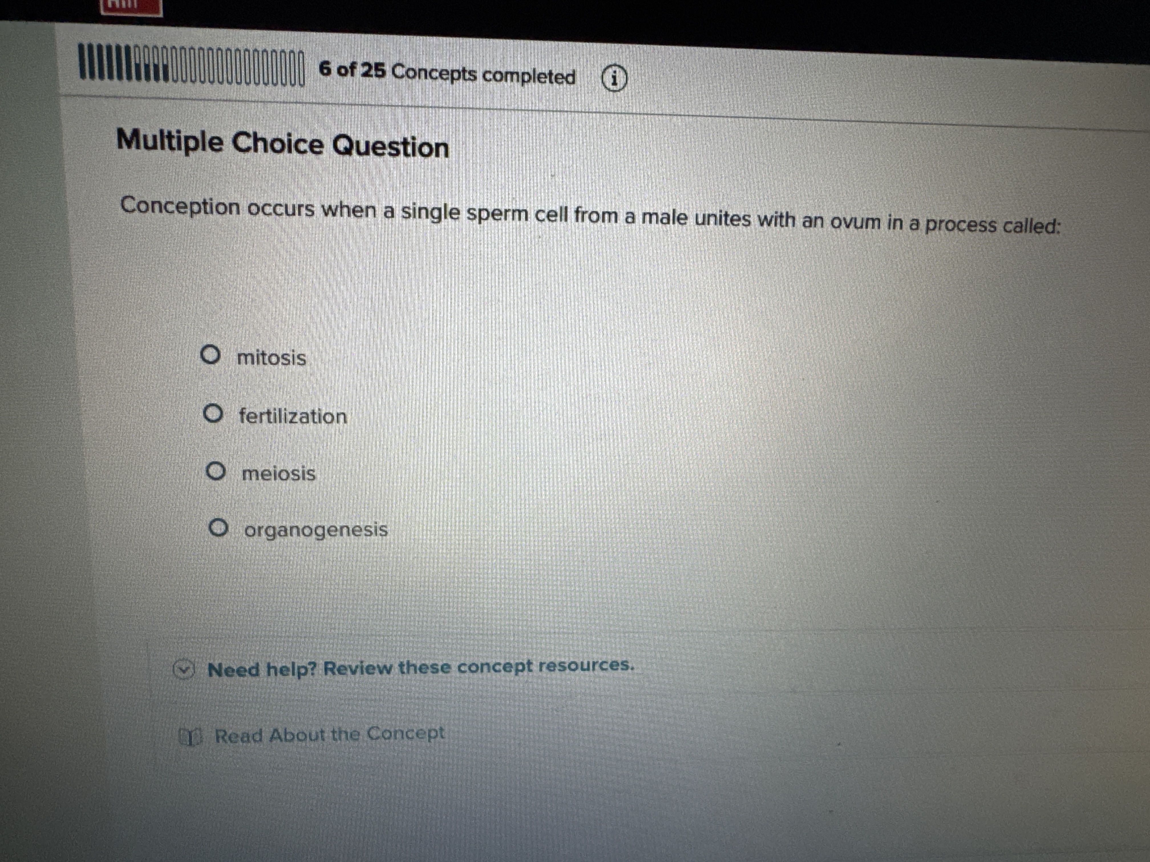 What's the correct answer? 6 of 25 Concepts