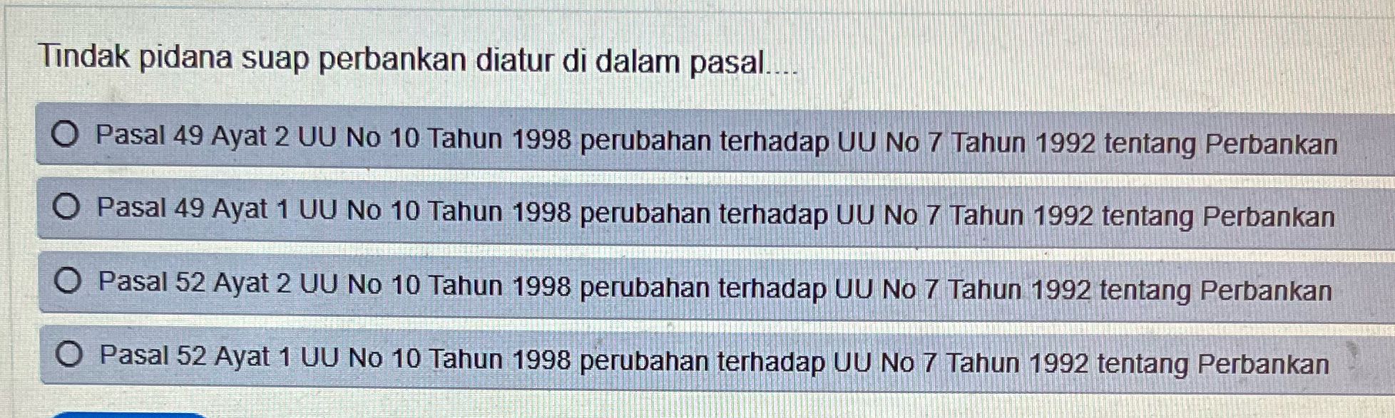 Y Tindak pidana suap perbankan diatur di dalam