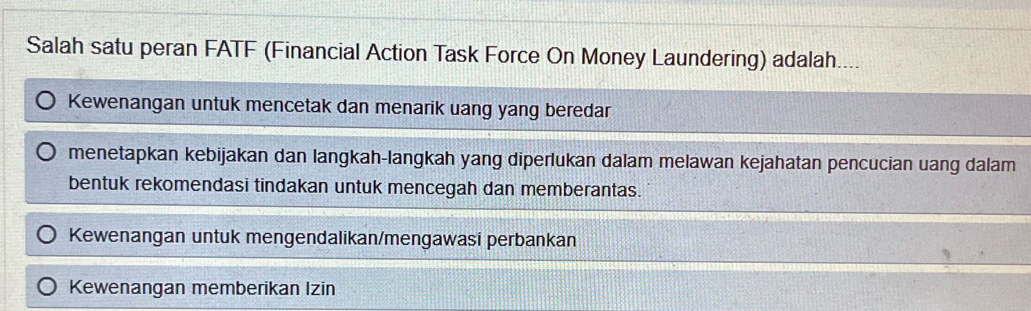 Y Salah satu peran FATF (Financial Action Task