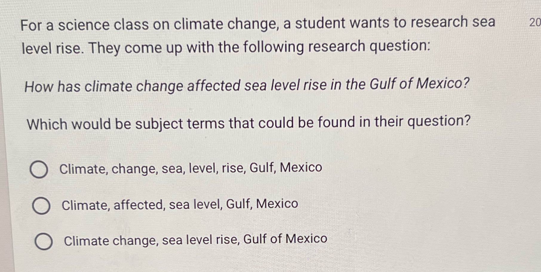 For a science class on climate change, a student