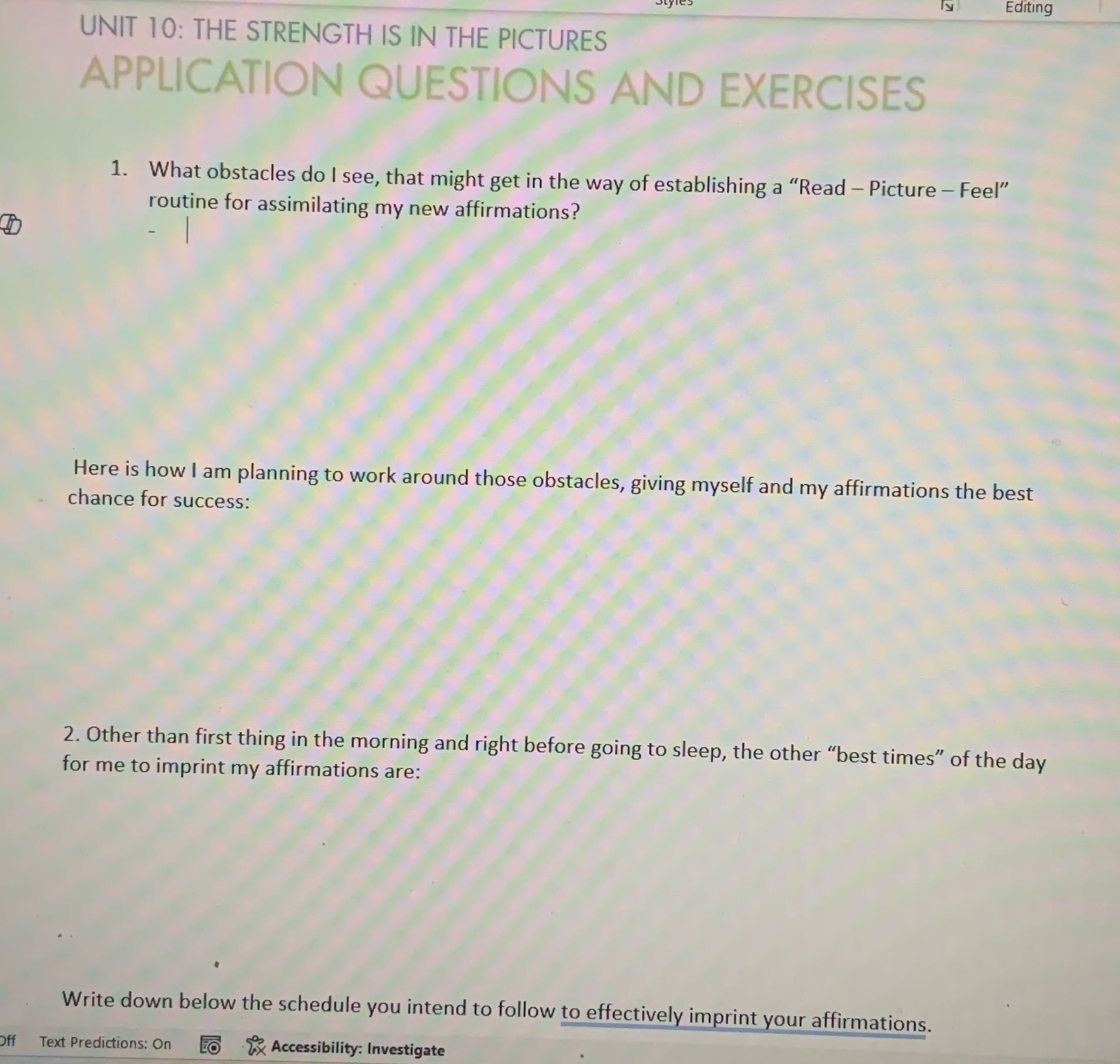 Complete these questions with students work