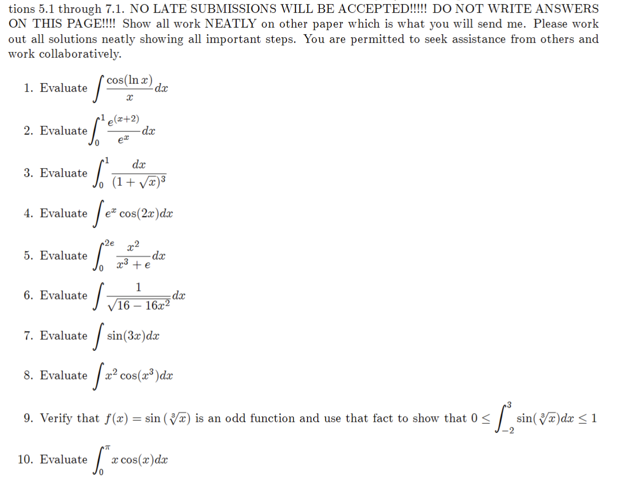 tions 5.1 through 7.1. NO LATE SUBMISSIONS WILL