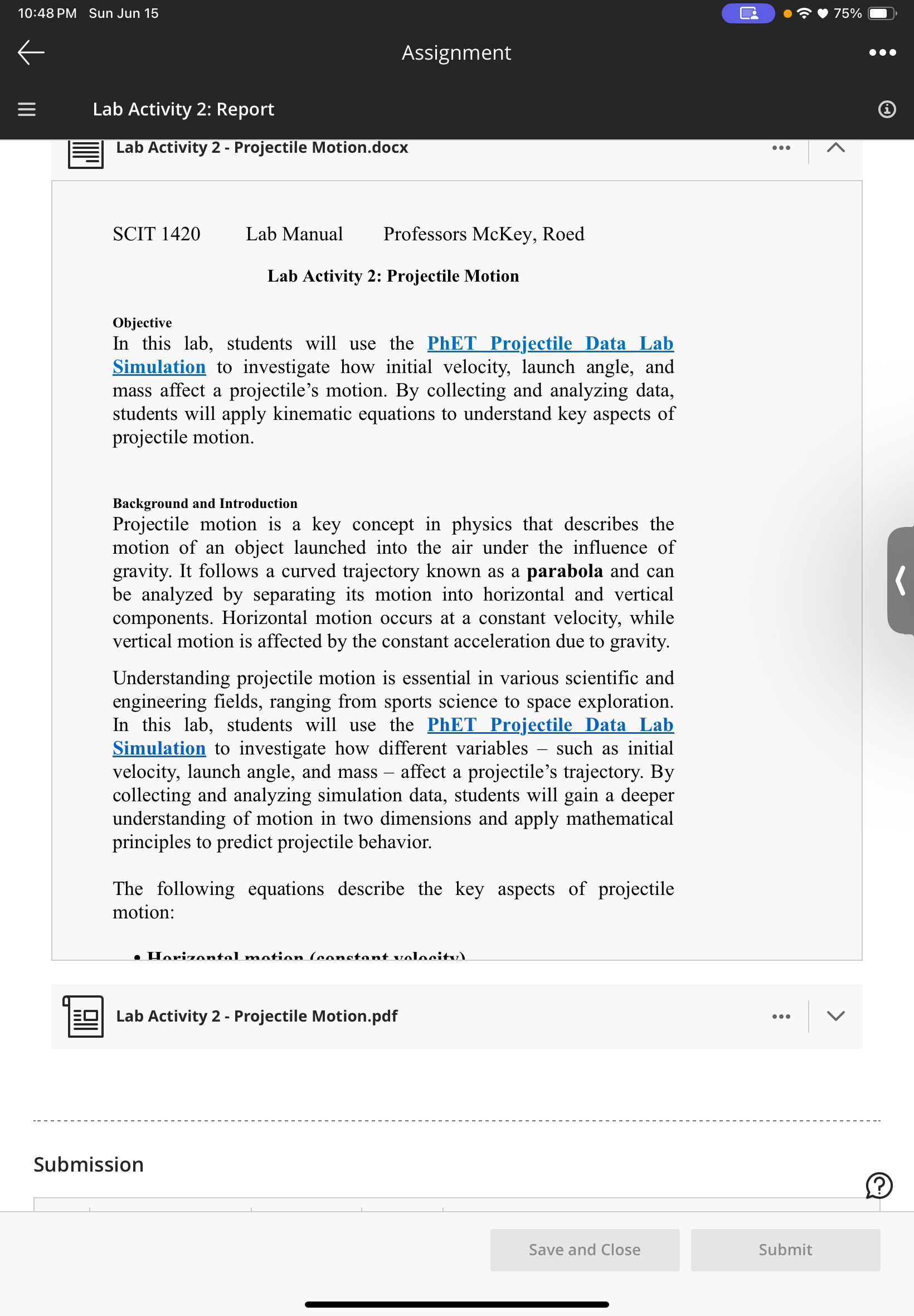 10:48 PM Sun Jun 15 . 75% Assignment . . . Lab