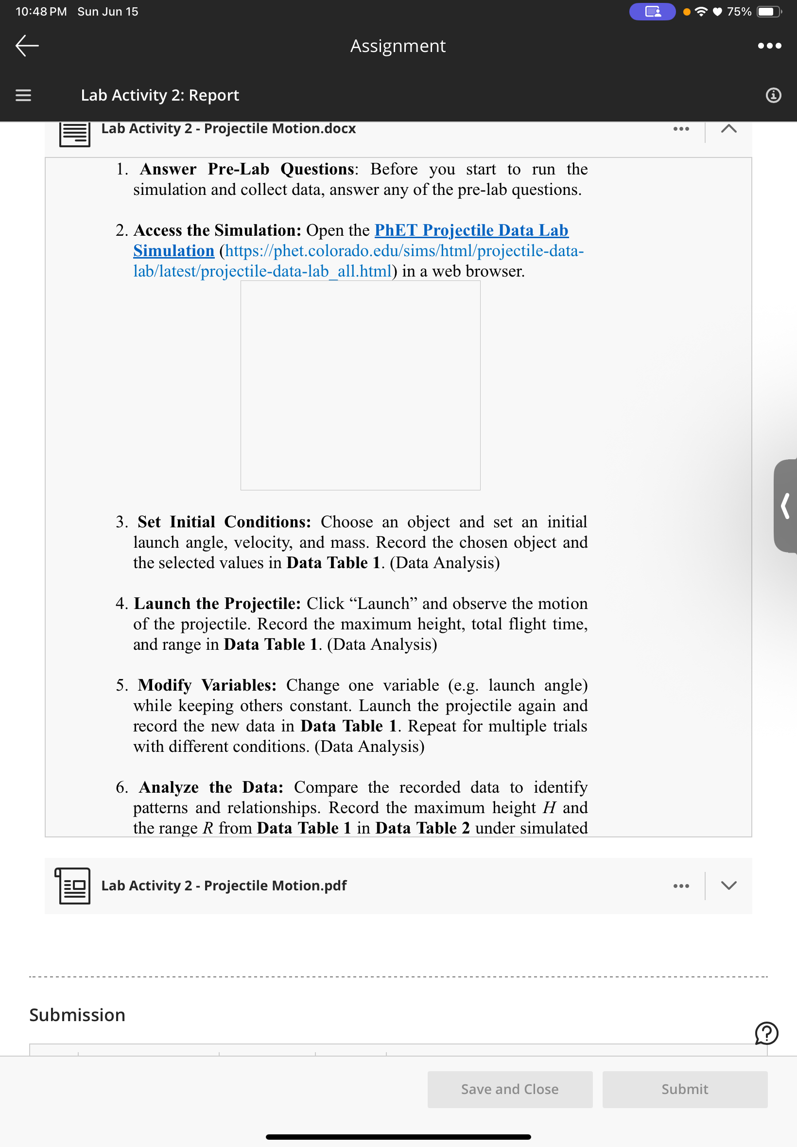 10:48 PM Sun Jun 15 . 75% Assignment . . . Lab