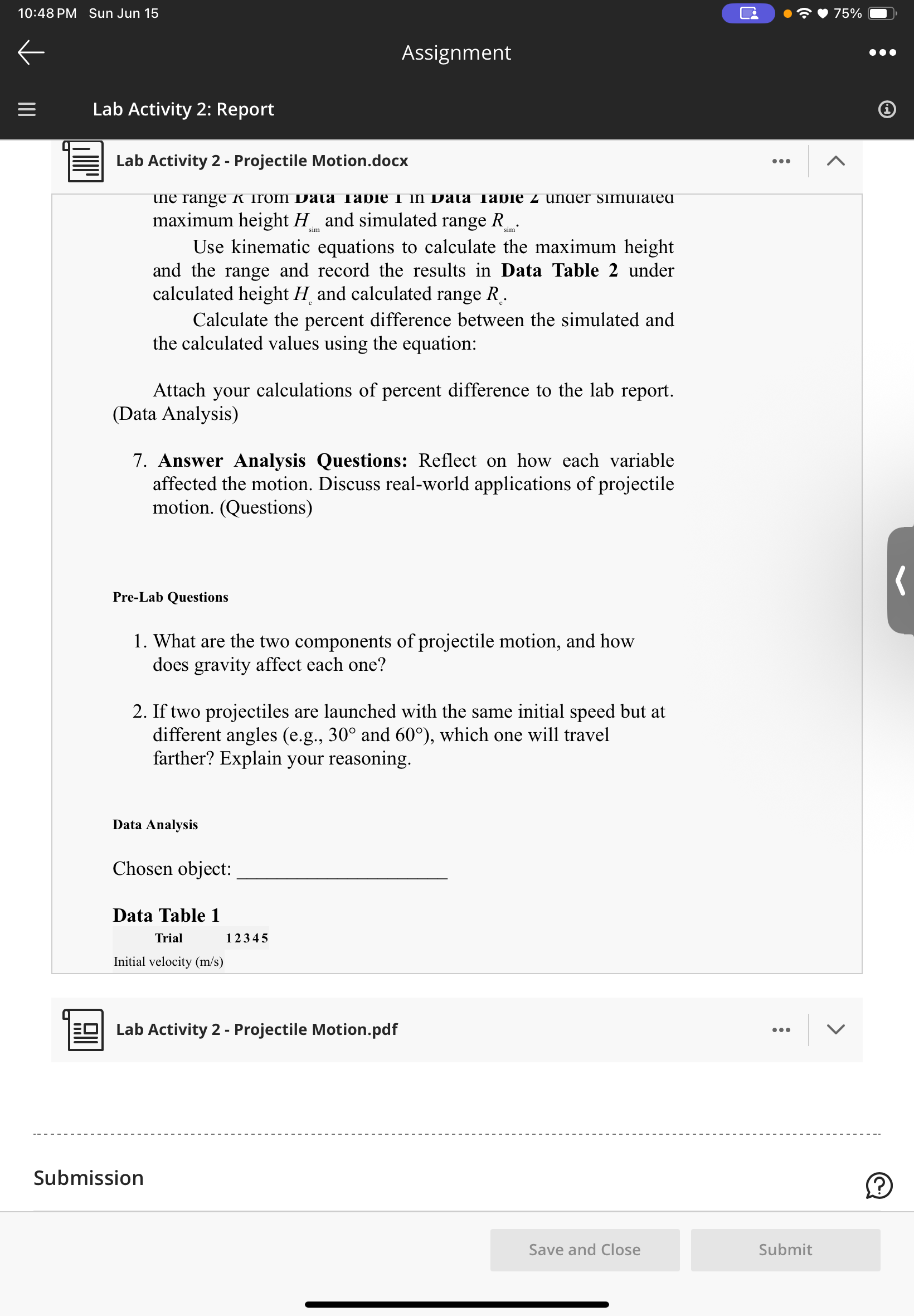 10:48 PM Sun Jun 15 . 75% Assignment . . . Lab