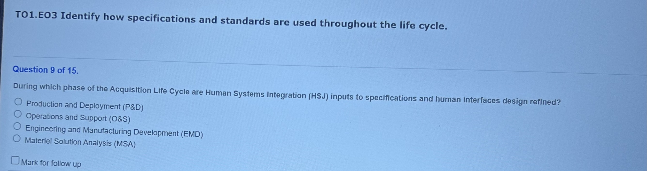 Need answer to question? TO1.E03 Identify how