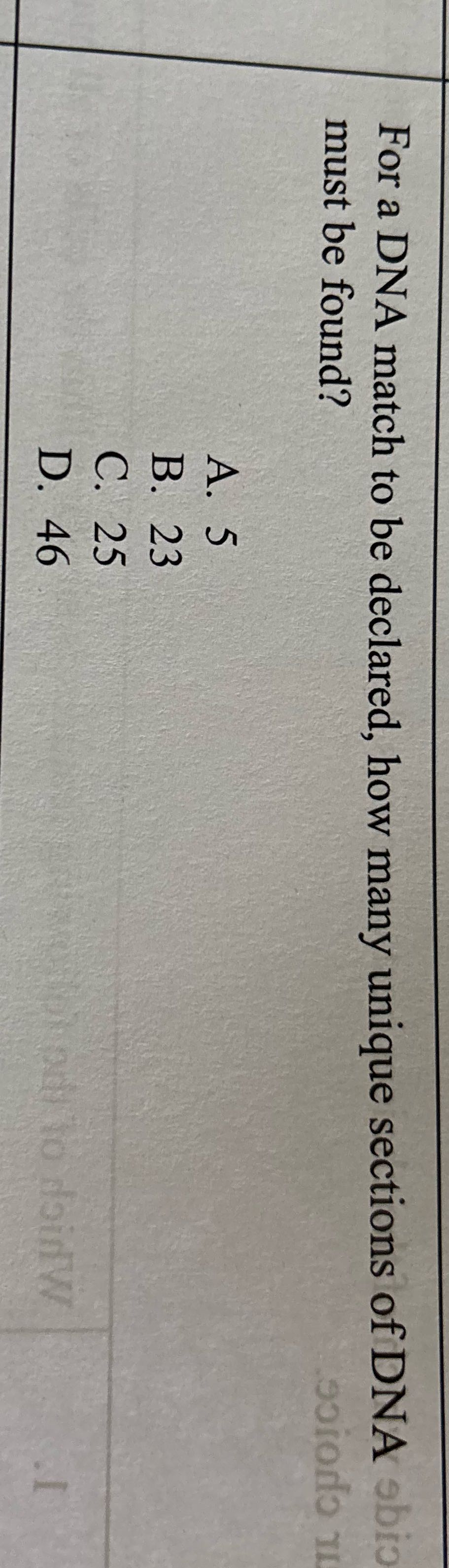 For a DNA match to be declared, how many unique