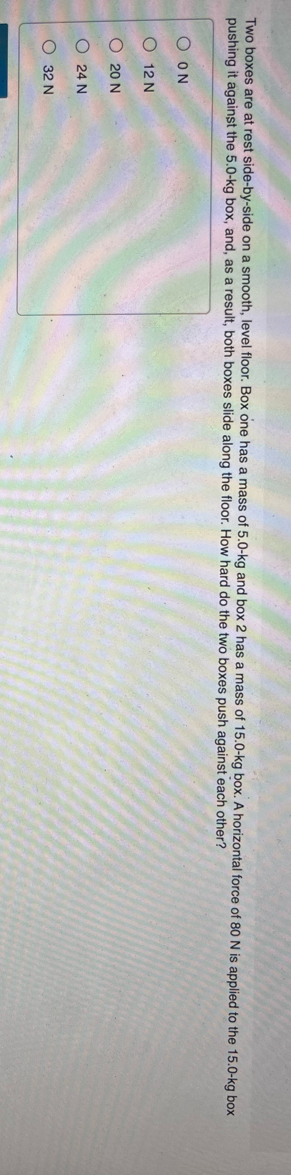 Two boxes are at rest side-by-side on a smooth,