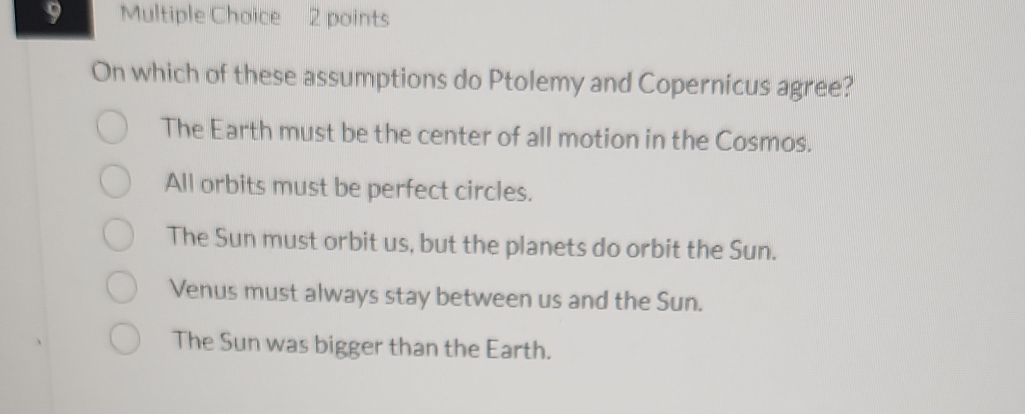 Multiple Choice 2 points On which of these