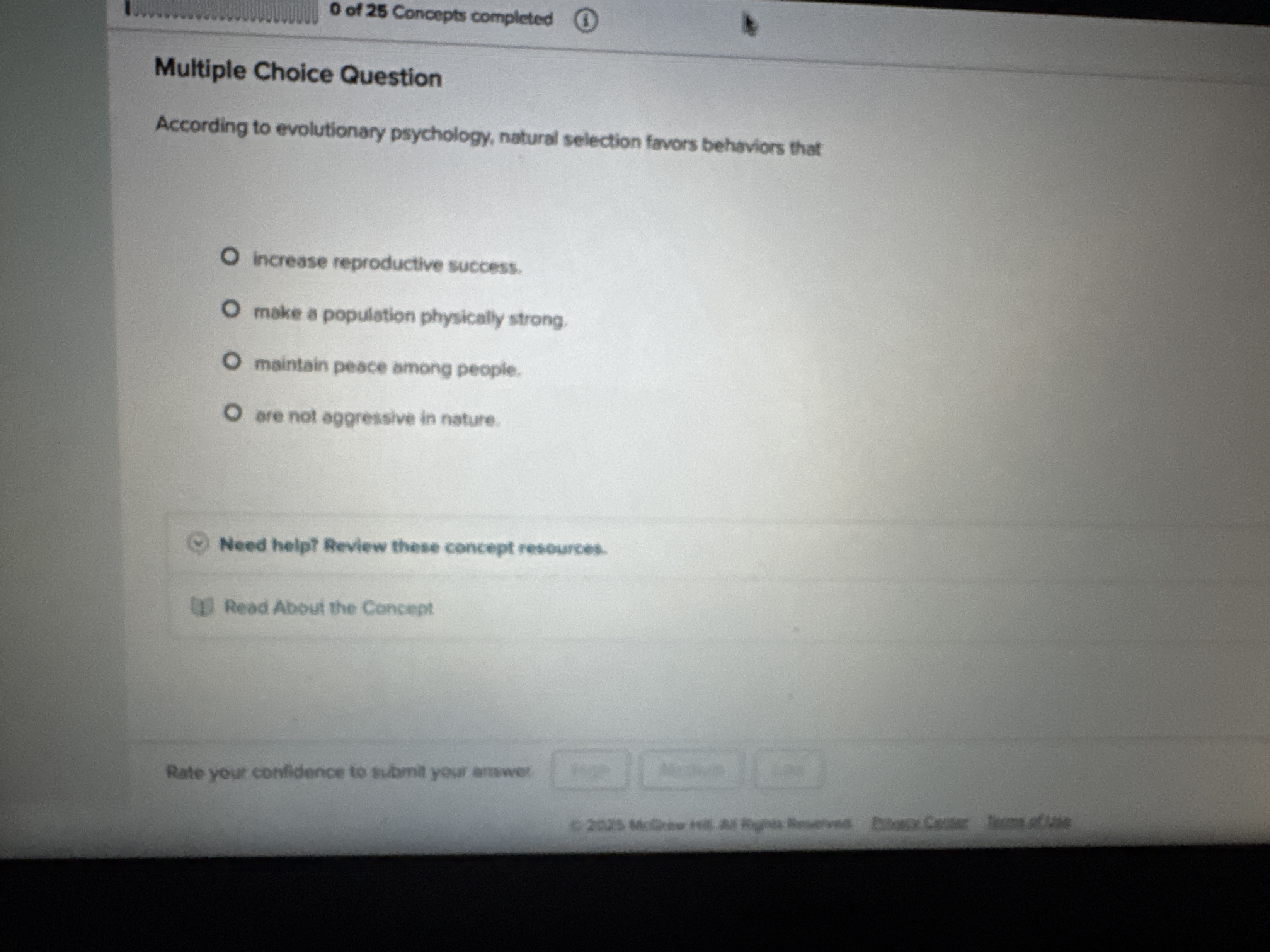 What's the correct answer? 0 of 25 Concepts