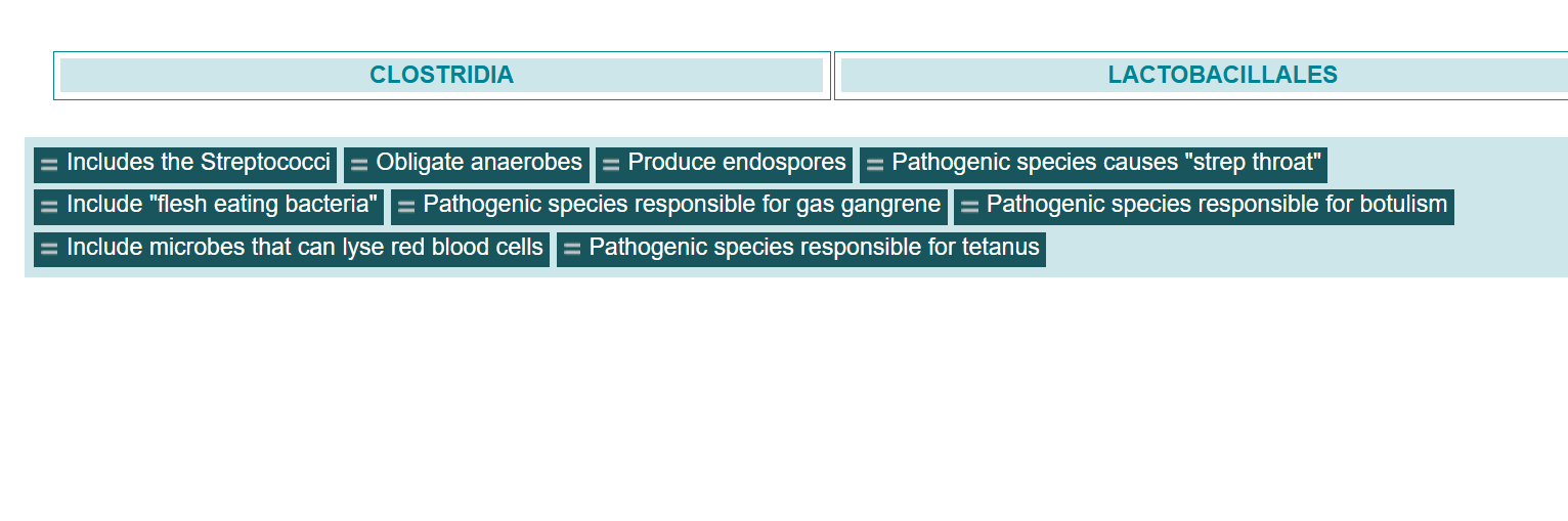 match CLOSTRIDIA LACTOBACILLALES = Includes the