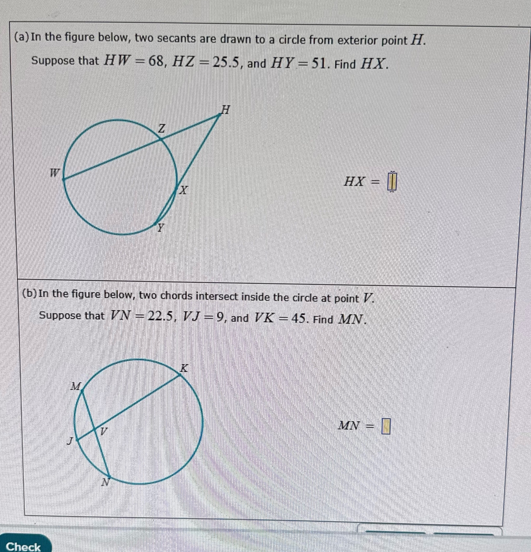 Please help (a) In the figure below, two secants