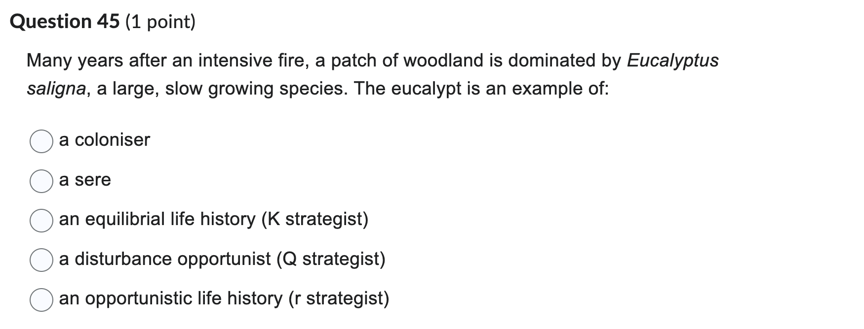 answer please Question 45 (1 point) Many years