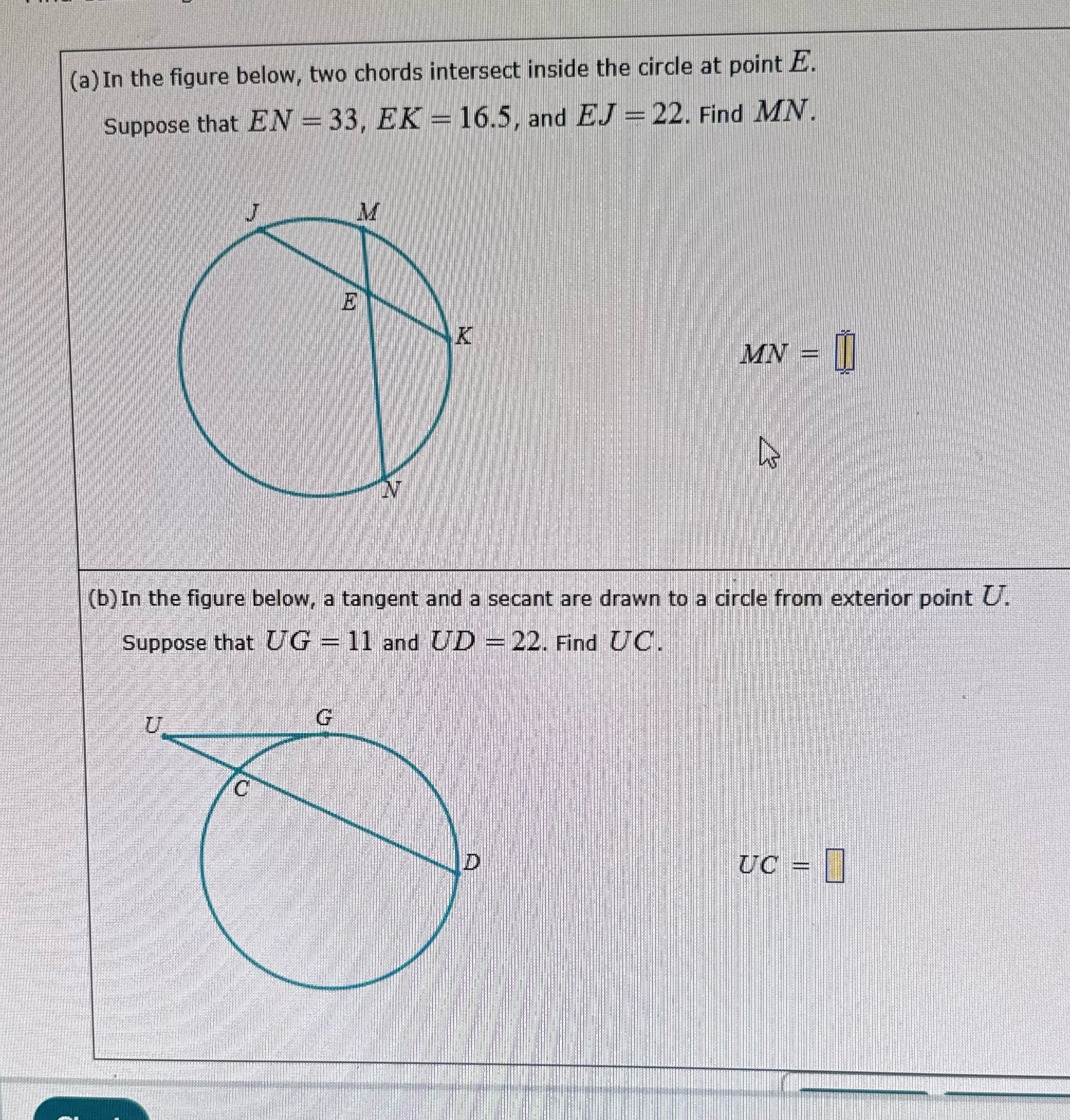 Please (a) In the figure below, two chords