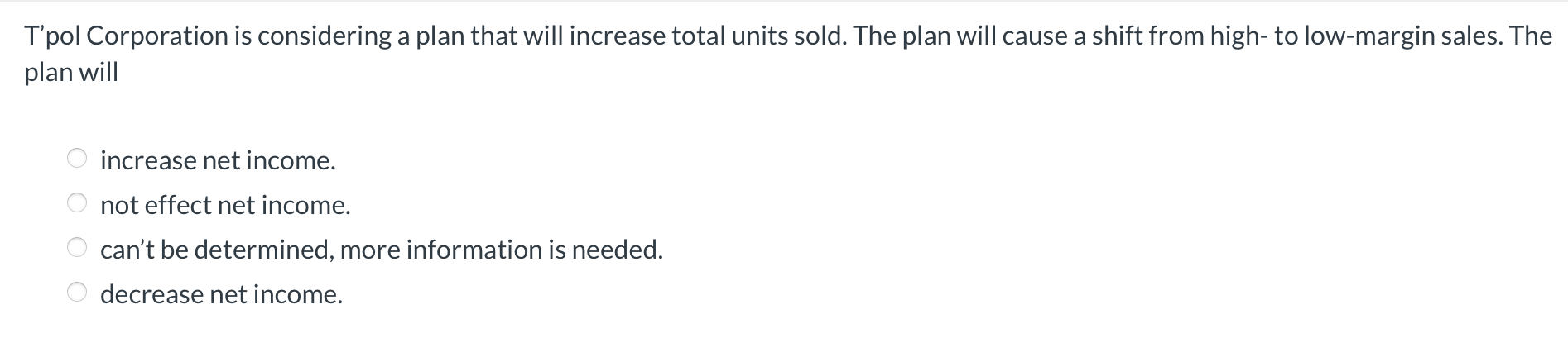 T'pol Corporation is considering a plan that will