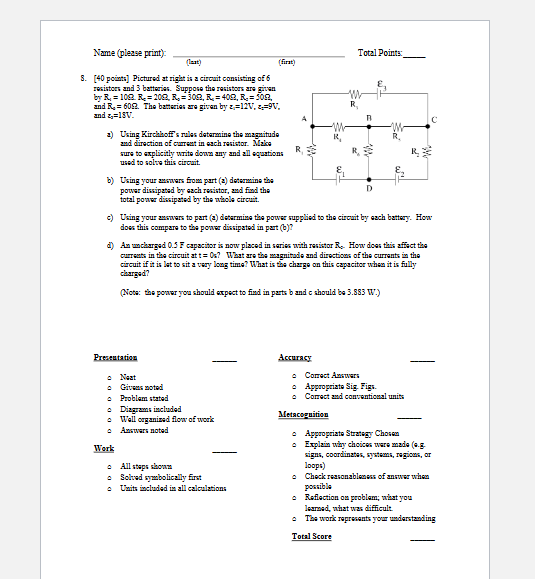 Name (please print): Total Points: . [40 points]