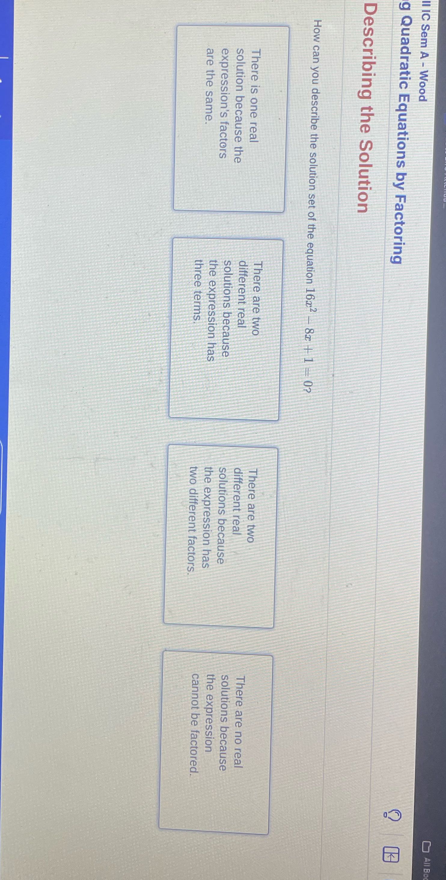 Il IC Sem A - Wood g Quadratic Equations by
