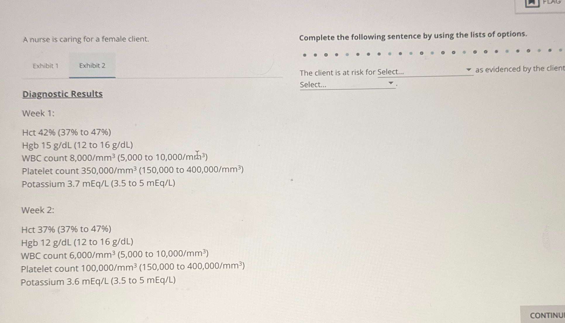 A nurse is caring for a female client. Complete