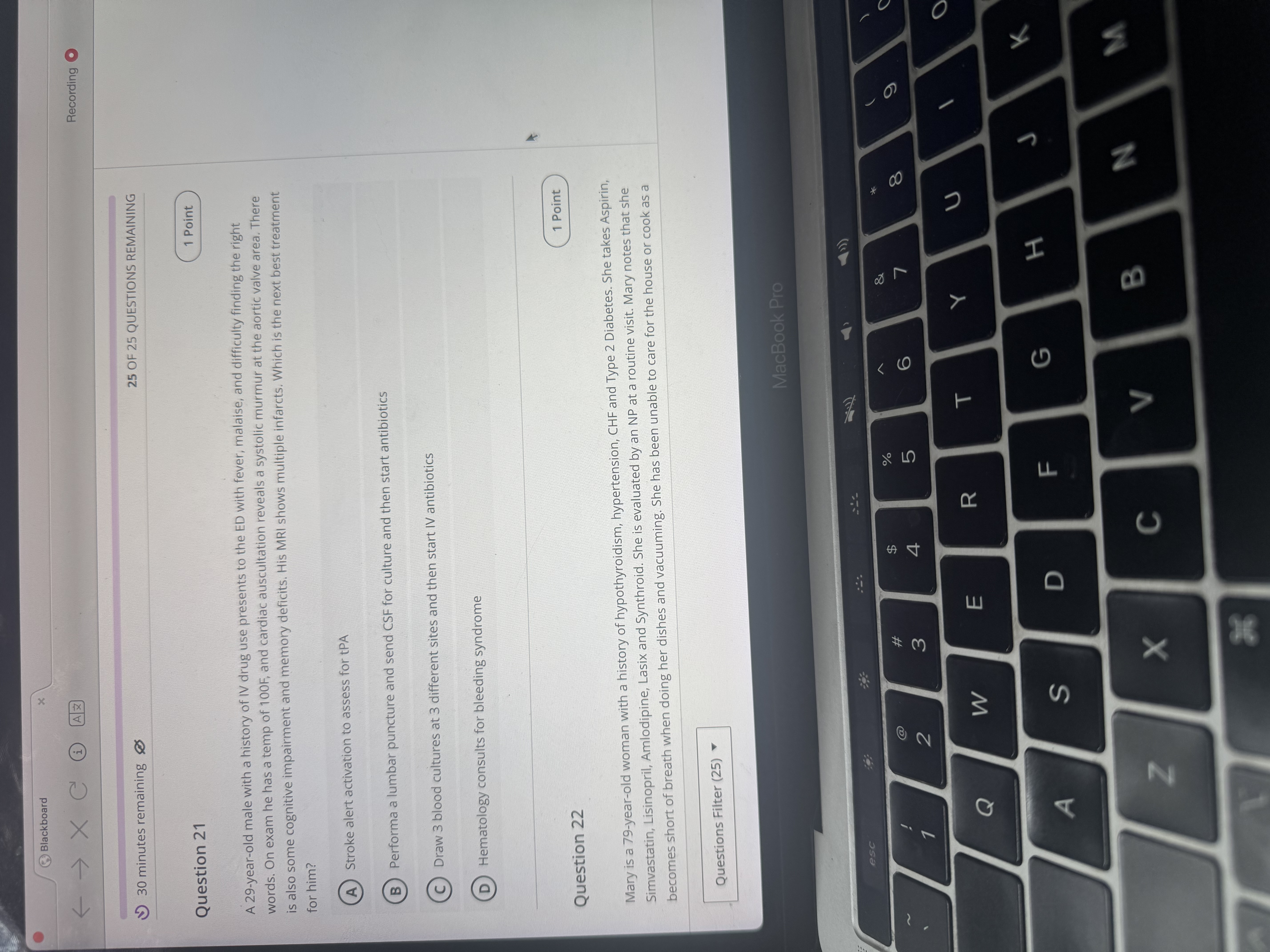 Answer Blackboard < - X C H AZ Recording 30