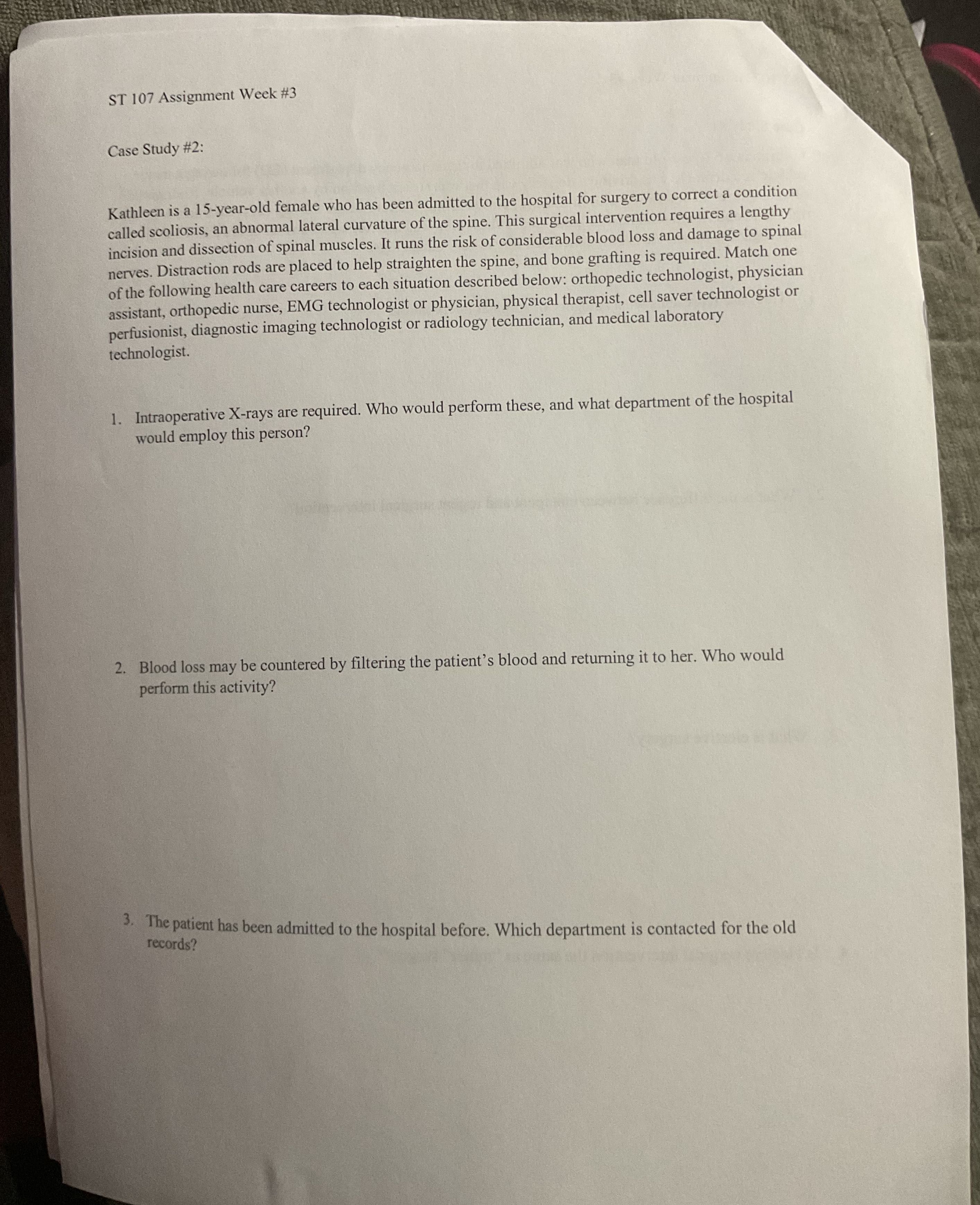 ST 107 Assignment Week #3 Case Study #2: Kathleen