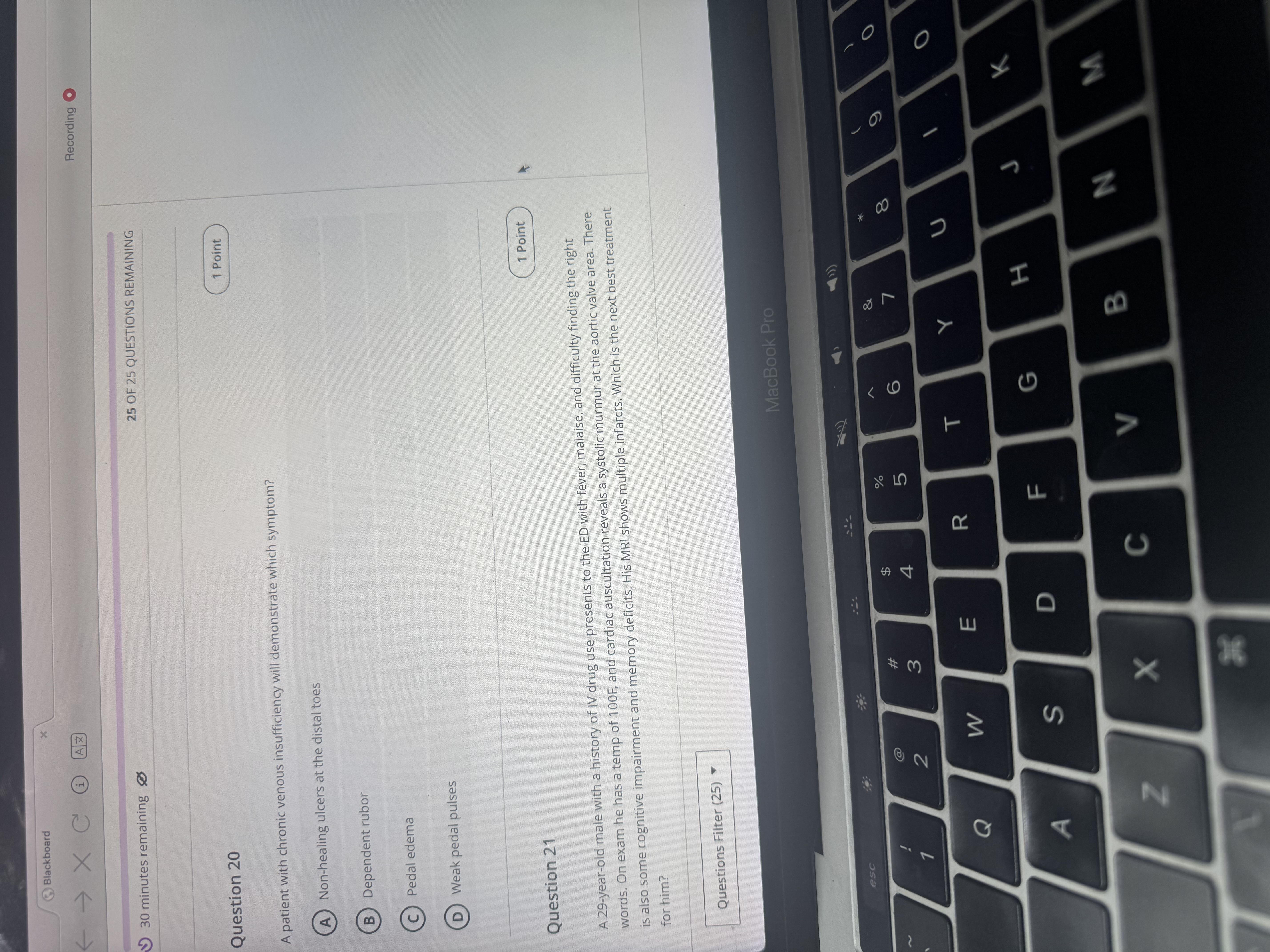 Answer Blackboard X < - X C @ Recording 30