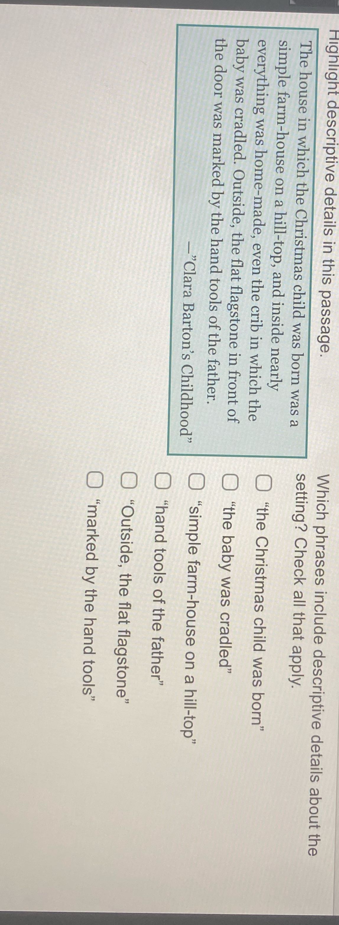 Highlight descriptive details in this passage.