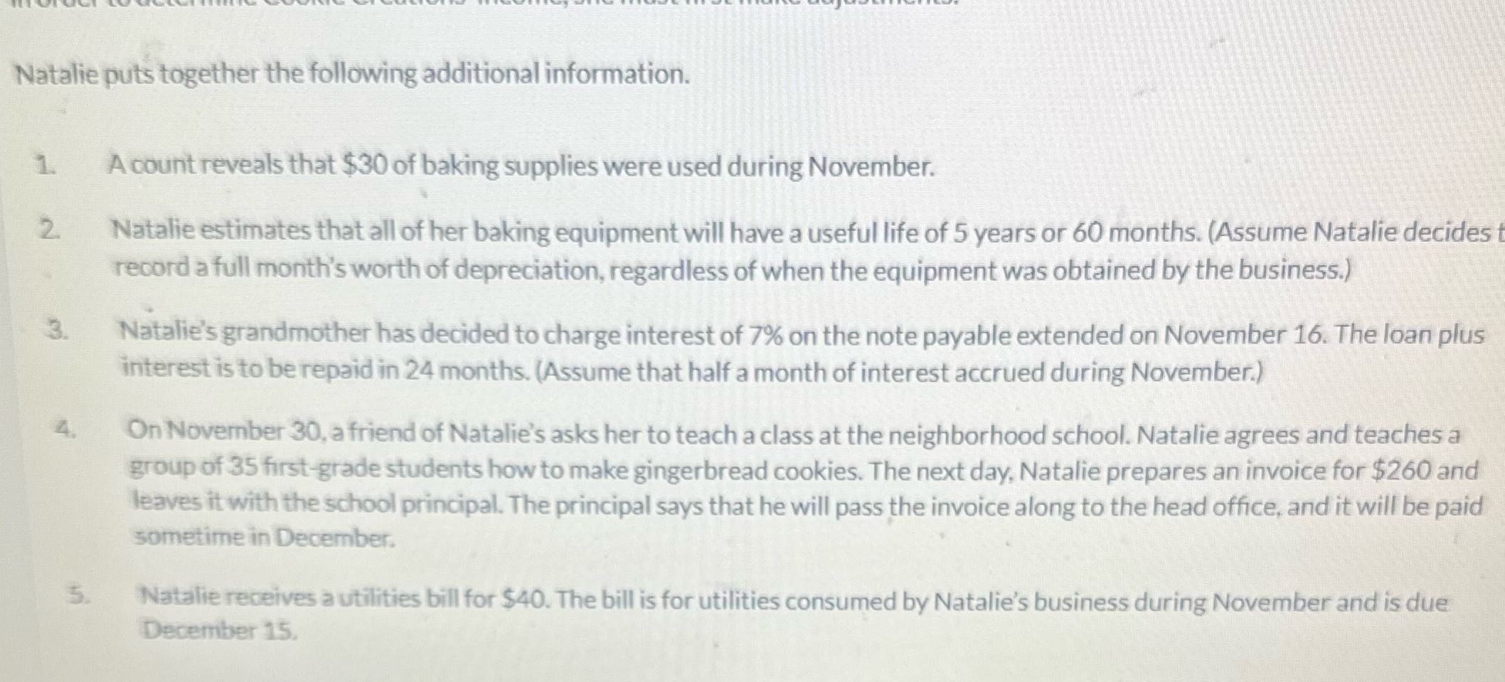 Natalie puts together the following additional