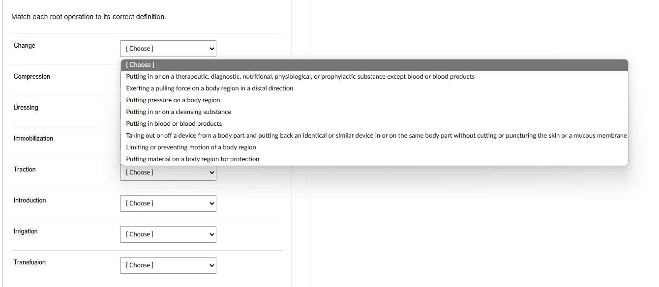 match Match each root operation to its correct