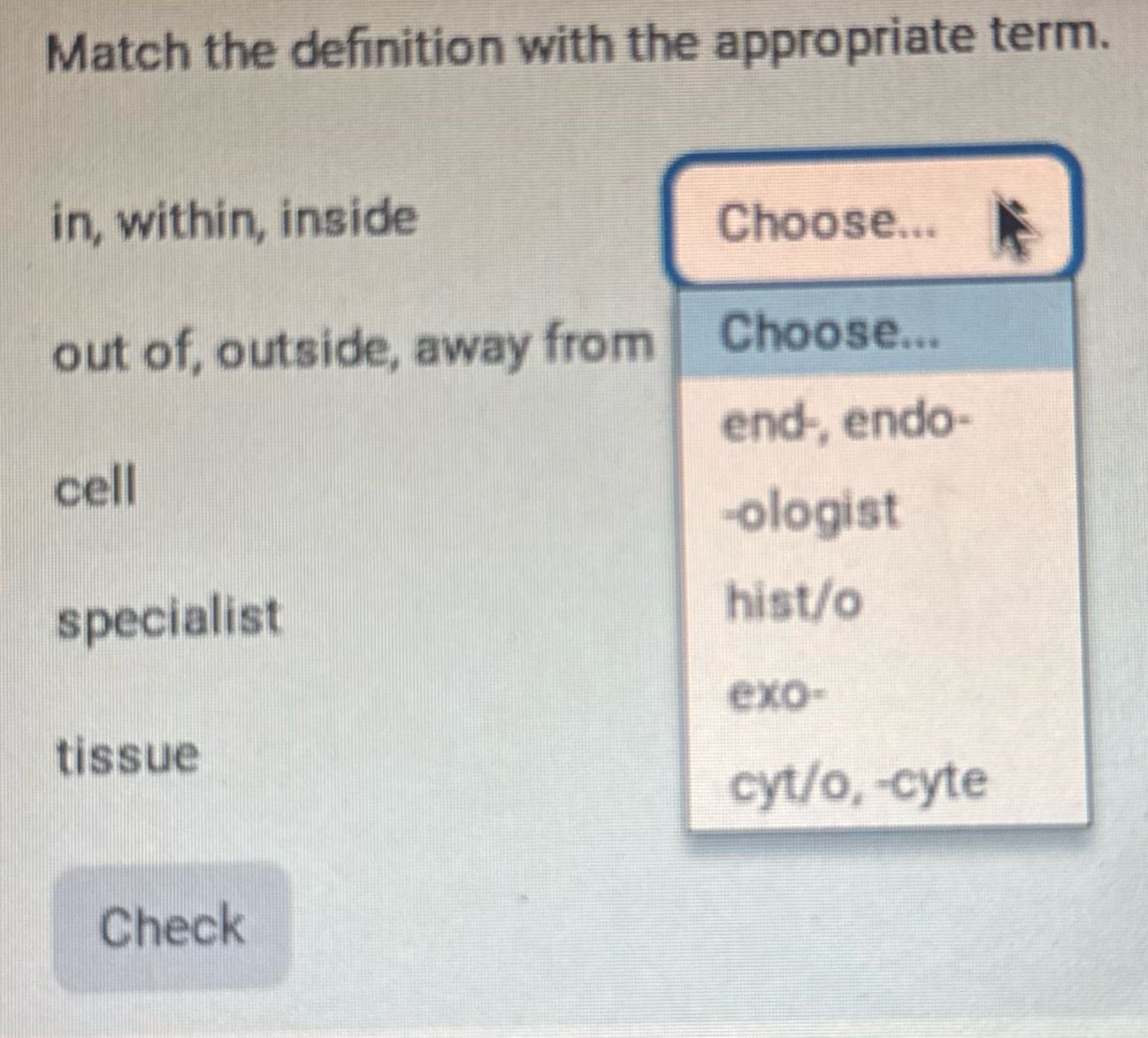 Match the definition with the appropriate term.