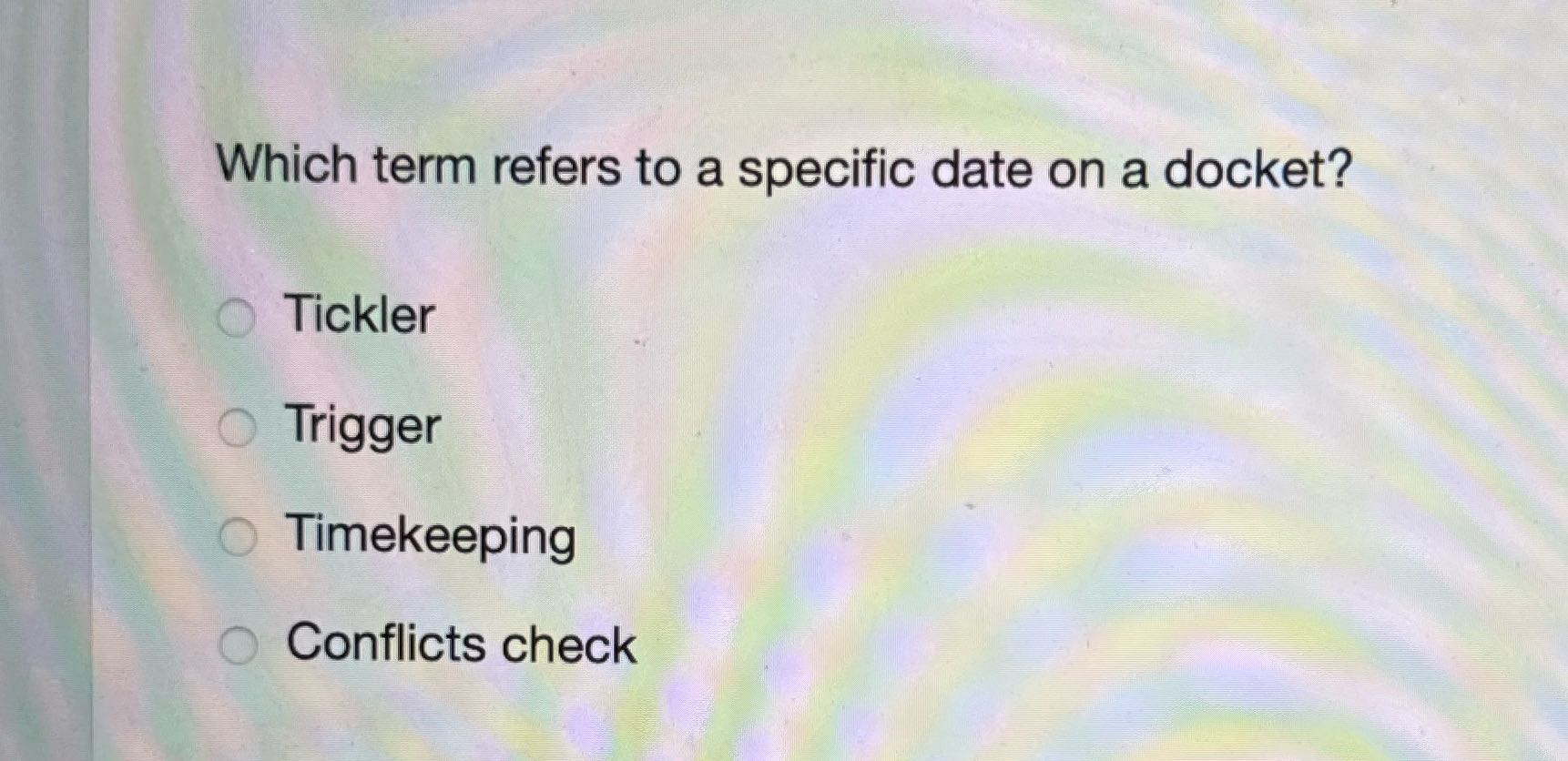 Which term refers to a specific date on a docket?
