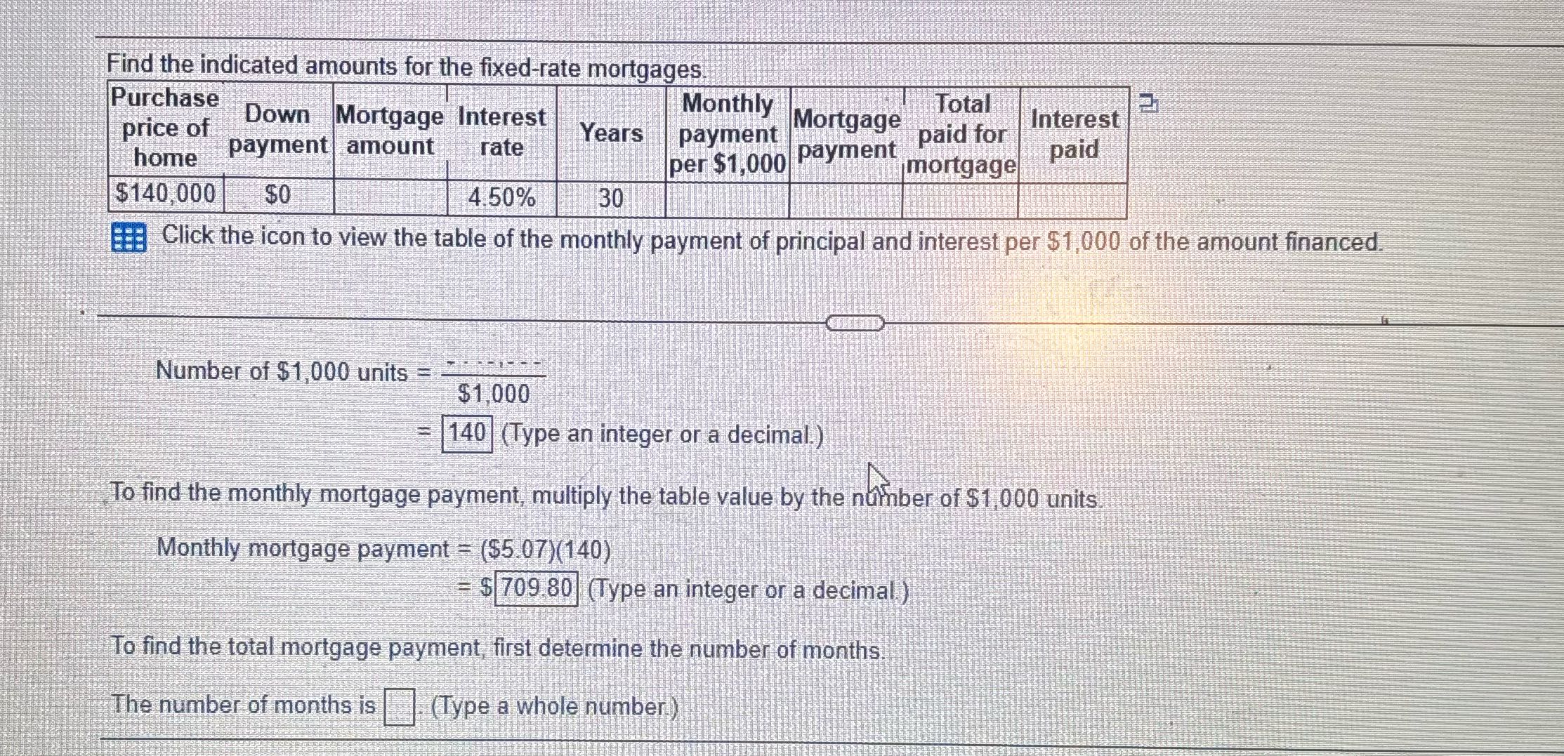 Find the indicated amounts for the fixed-rate