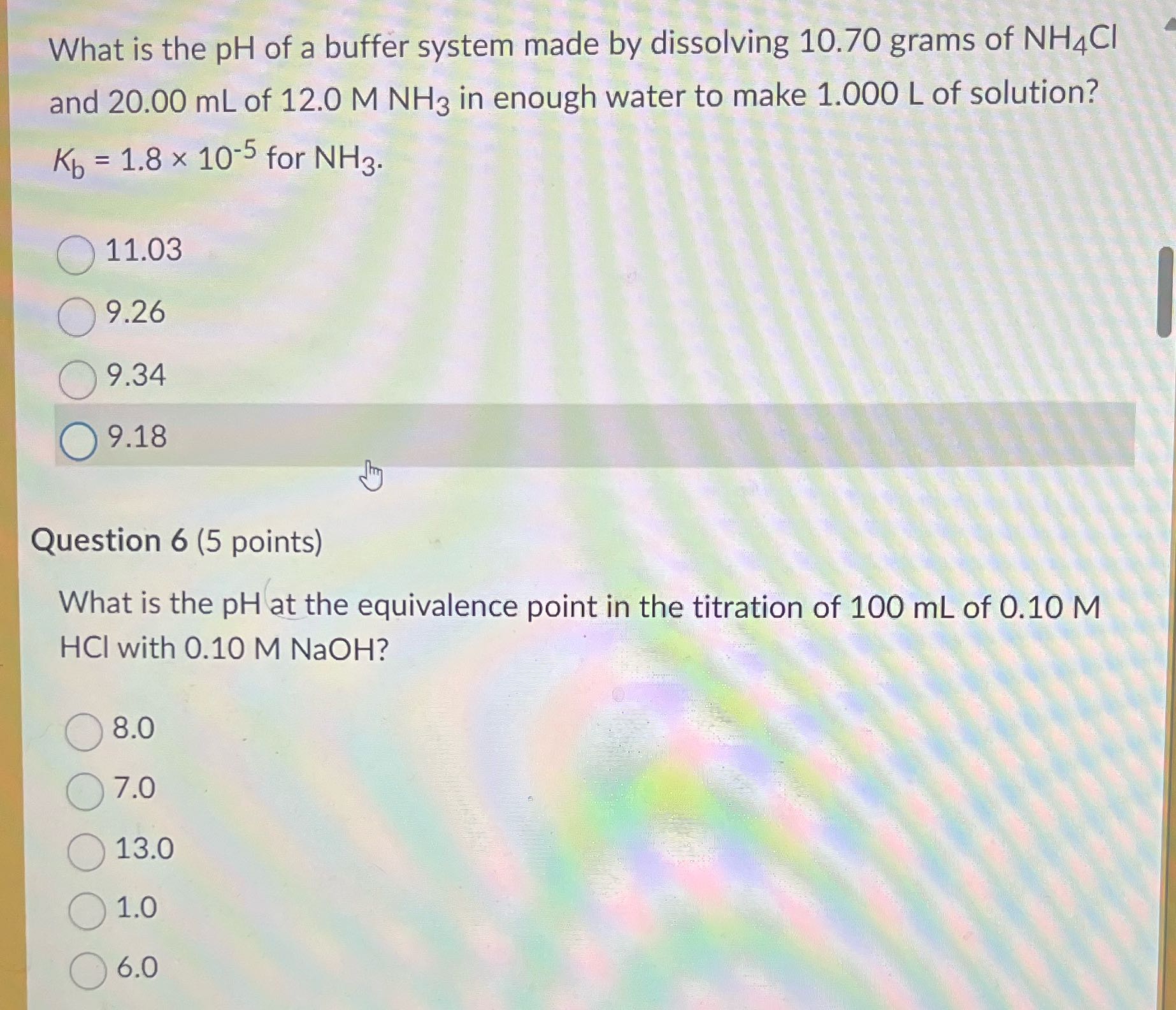 What is the pH of a buffer system made by