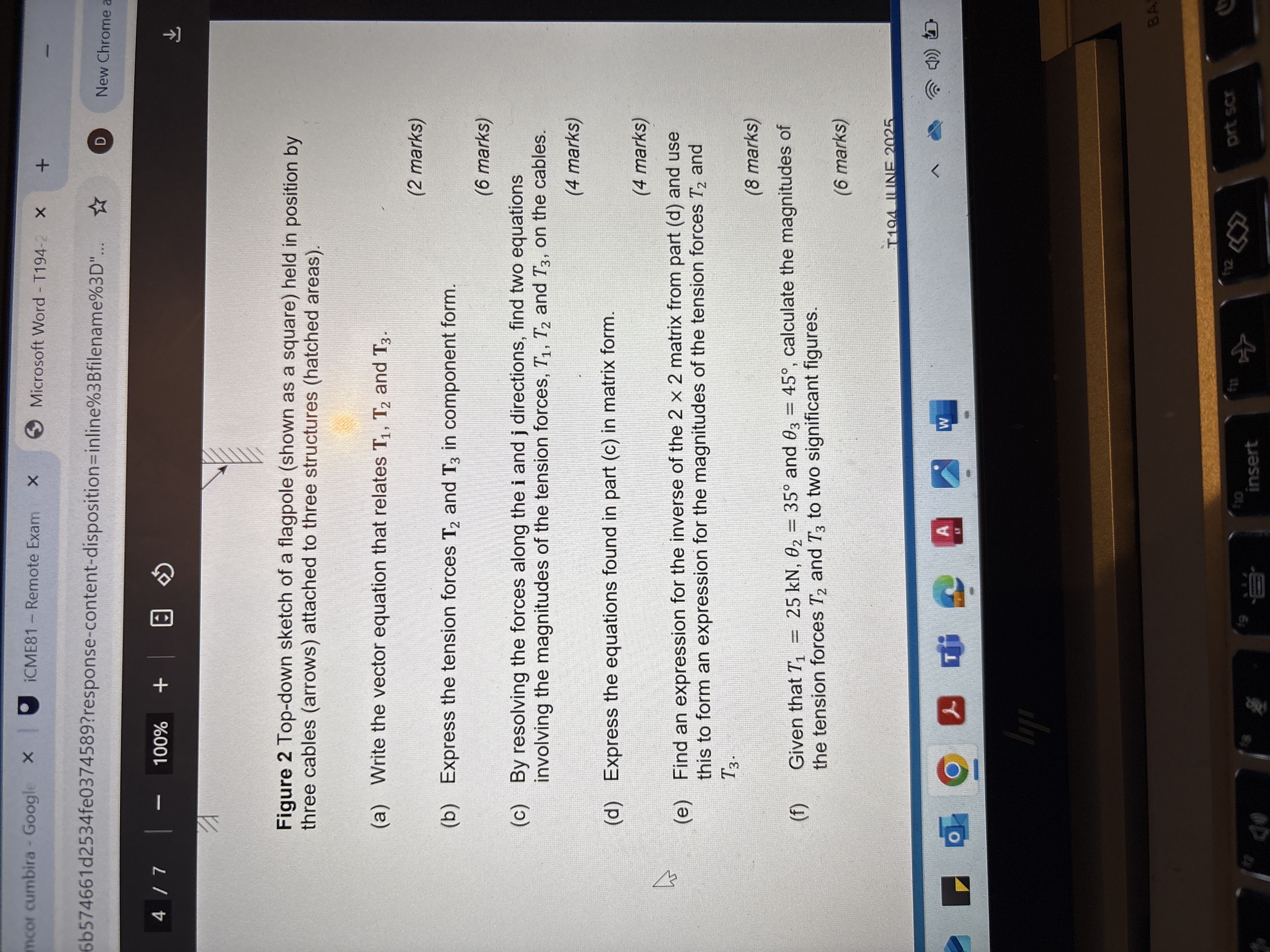 New CH 4 - 100% + Question 9 A flagpole is held