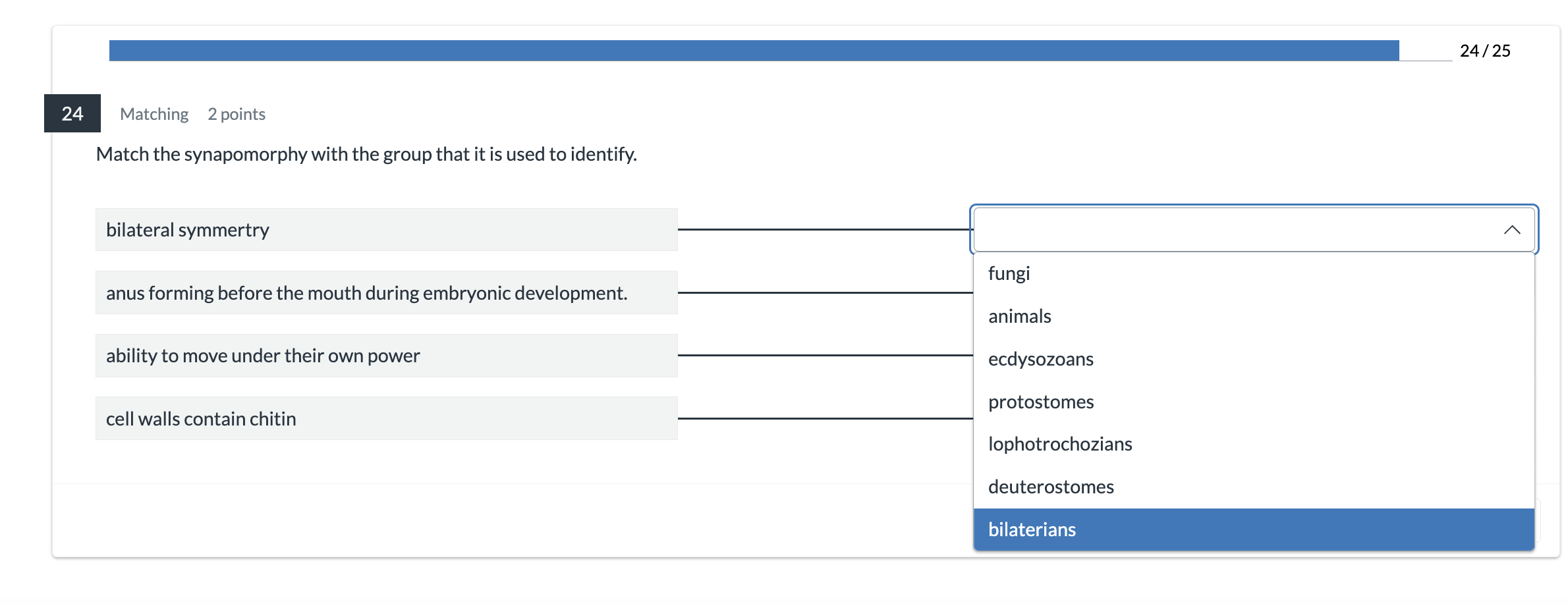 answer 24 / 25 24 Matching 2 points Match the