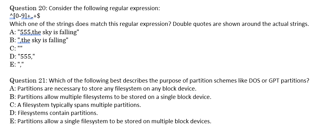 Question 20: Consider the following regular