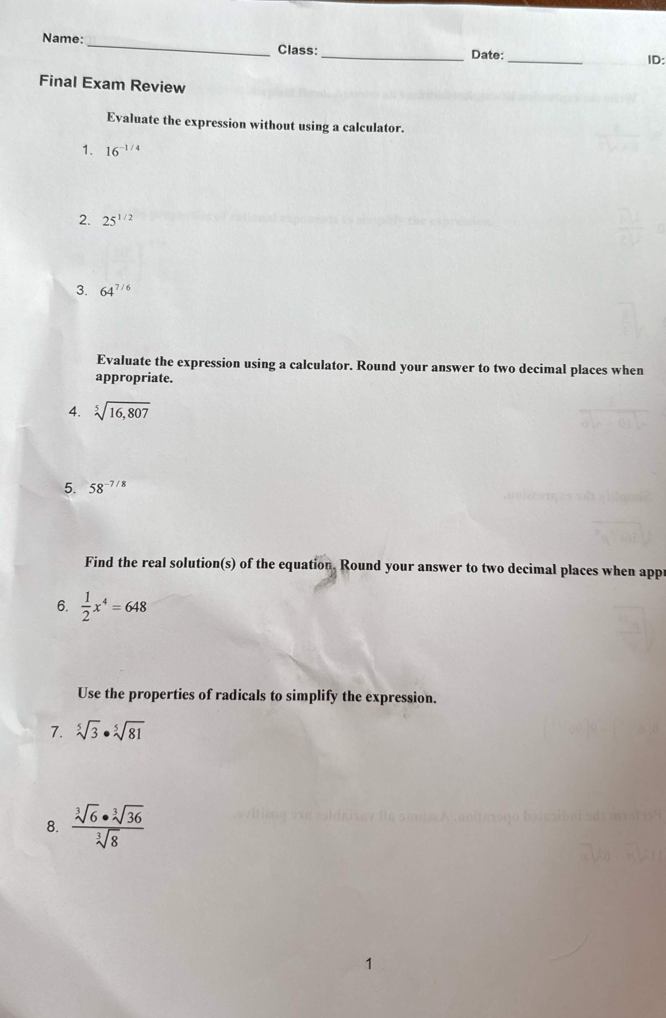 please answer all questions and show work. Thanks