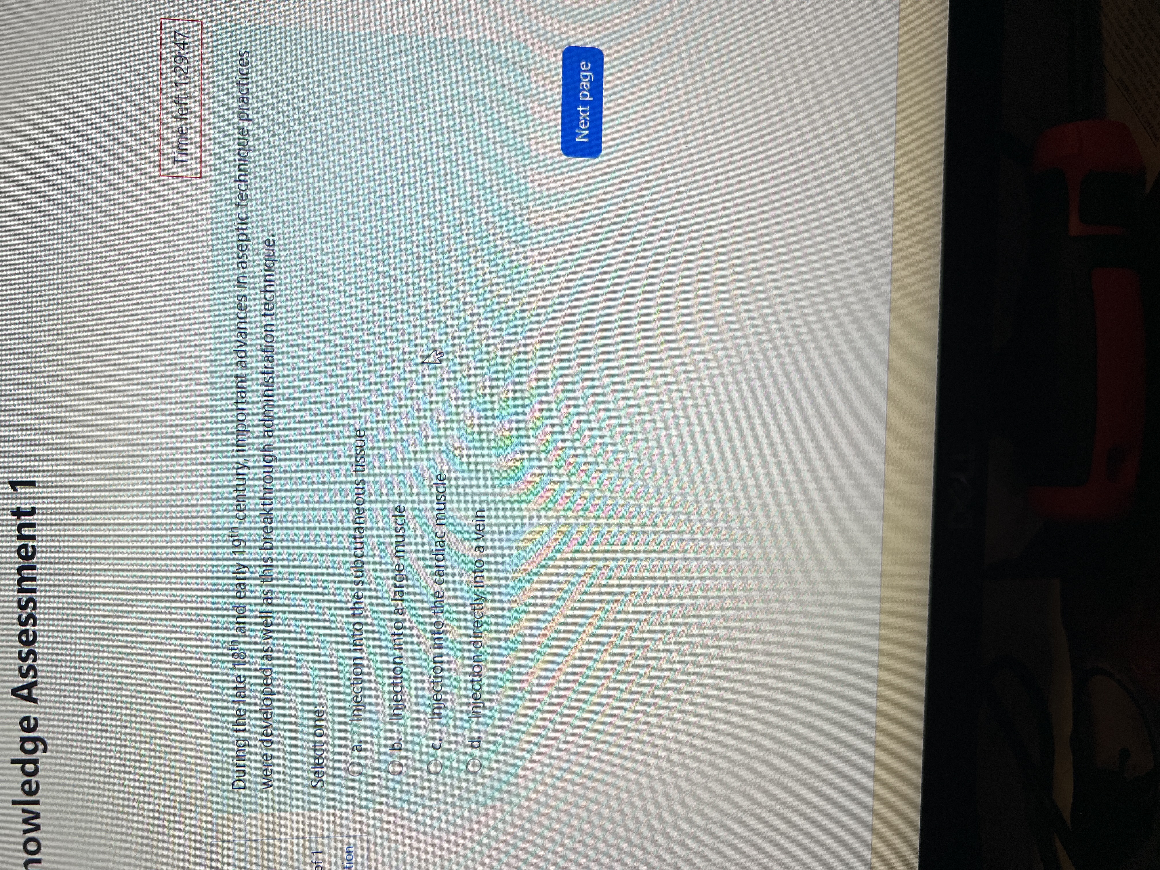 Answer nowledge Assessment 1 Time left 1:29:47