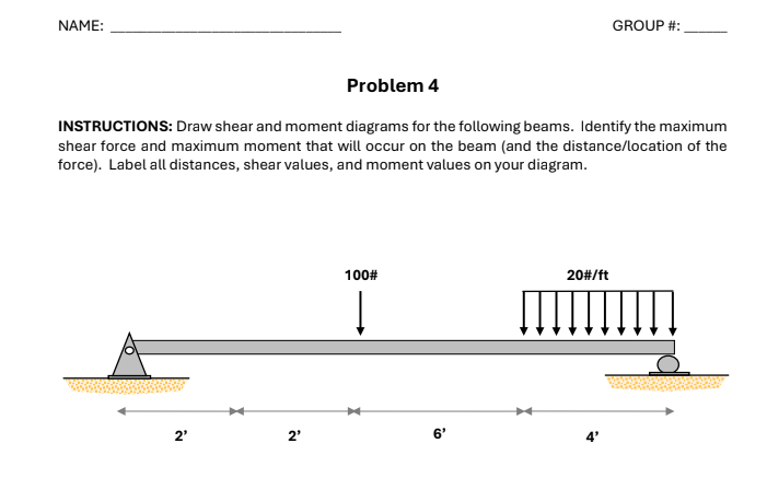 NAME: GROUP #: Problem 4 INSTRUCTIONS: Draw shear