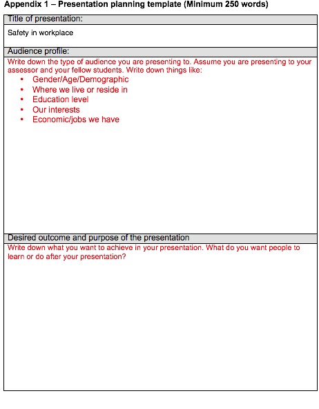 Appendix 1 - Presentation planning template