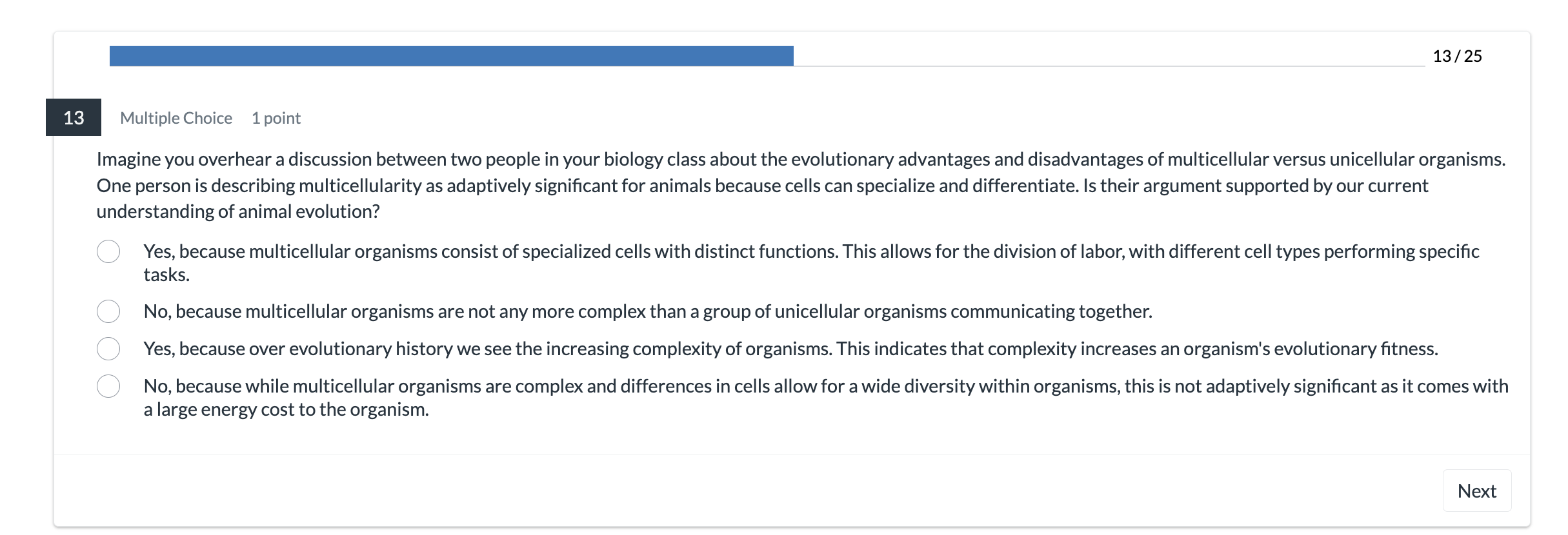 answer ee 13/25 Multiple Choice 1 point Imagine